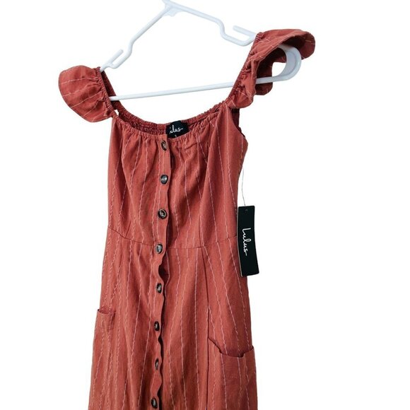 LULUS Size Small Midi Linen Blend Sundress Button Front with Pockets Striped NWT - Picture 7 of 10